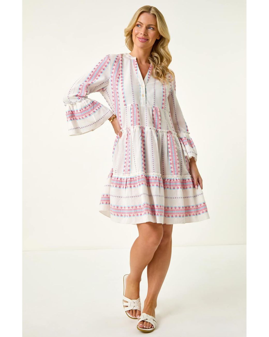 Roman Petite Pink Jacquard Tiered Dress