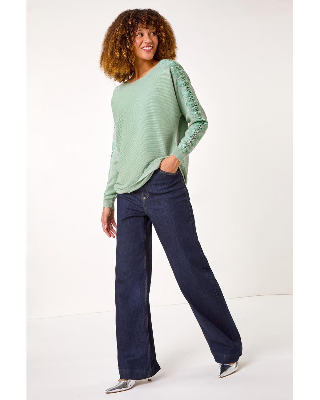 Roman Green Glimmer Embellished Jumper