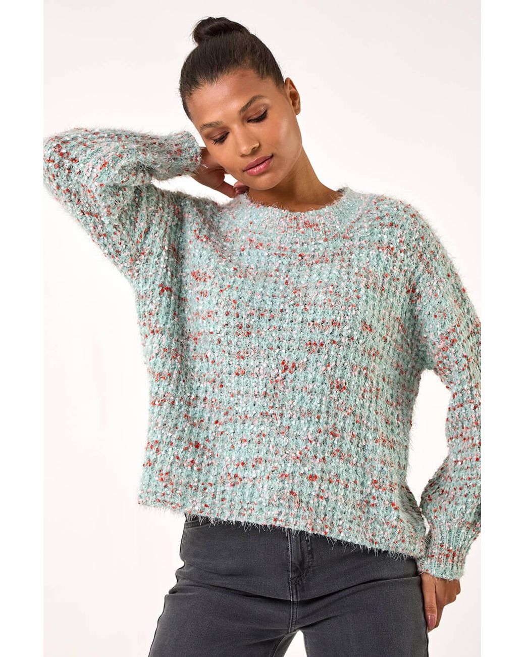 Roman Gray Melange Texture Knit Jumper