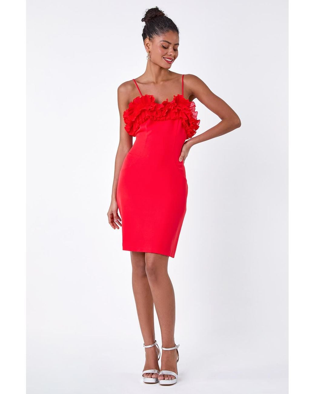 D.u.s.k Red Frill Detail Stretch Dress