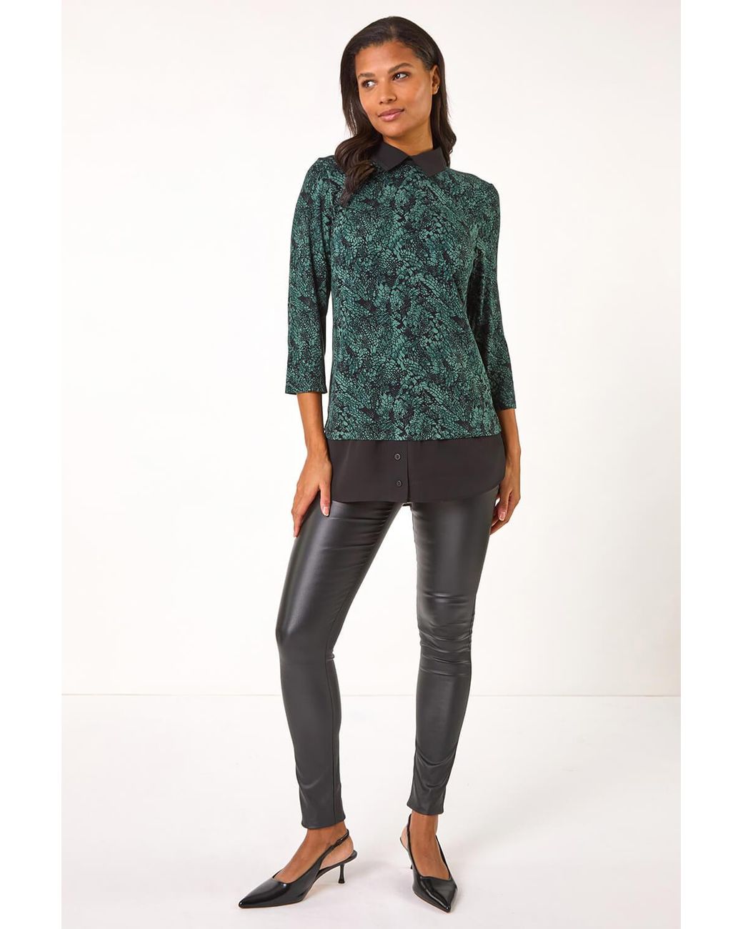 Roman Green Abstract Animal Print 2 In1 Shirt