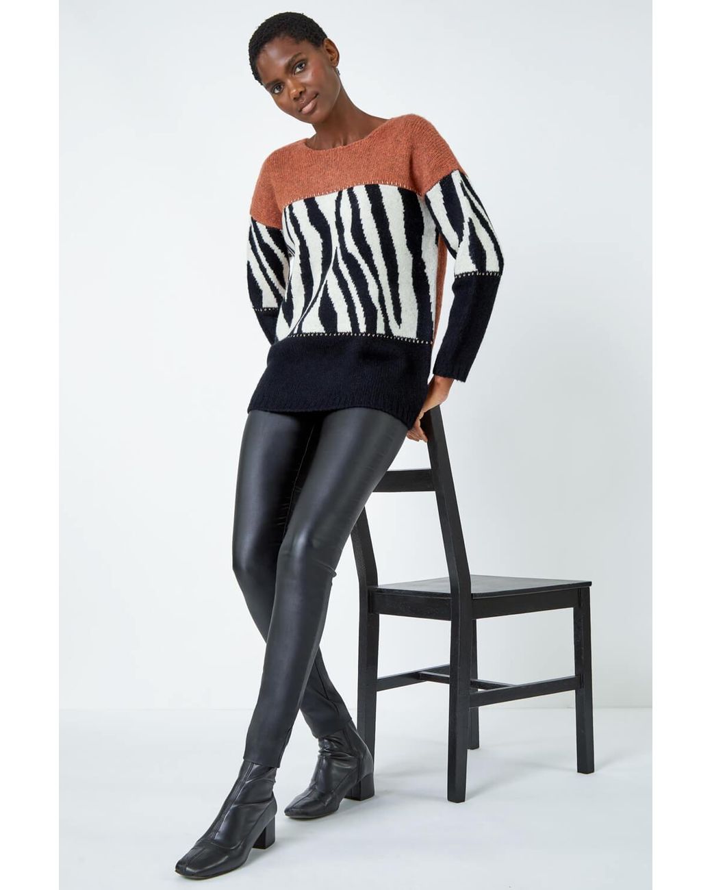 Roman Blue Animal Colour Block Jumper