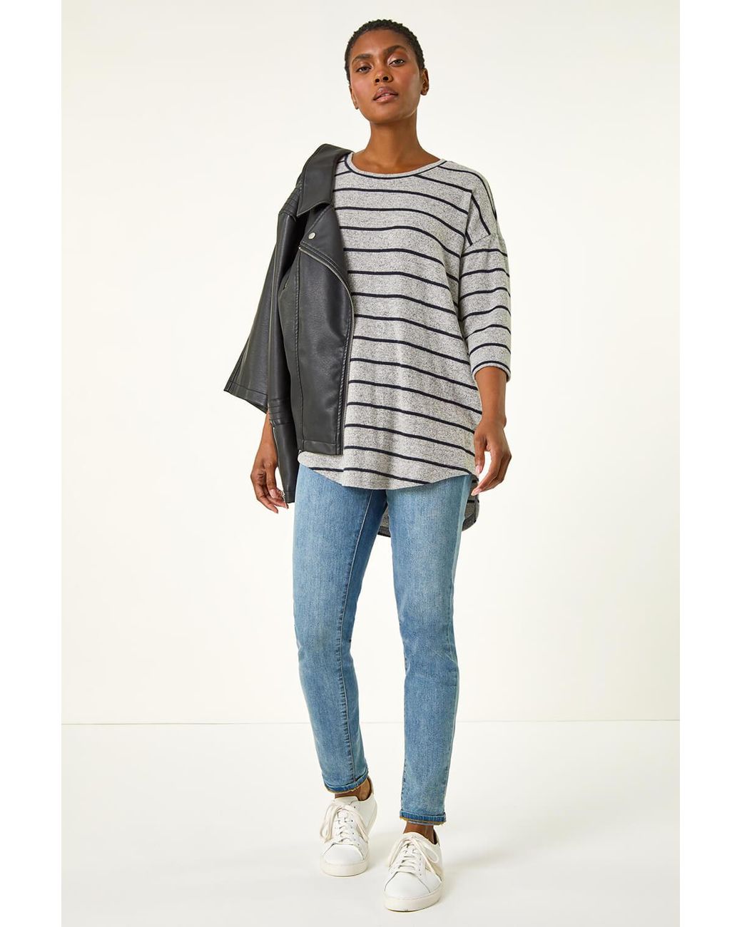 Roman Blue Striped Jersey Knit Top