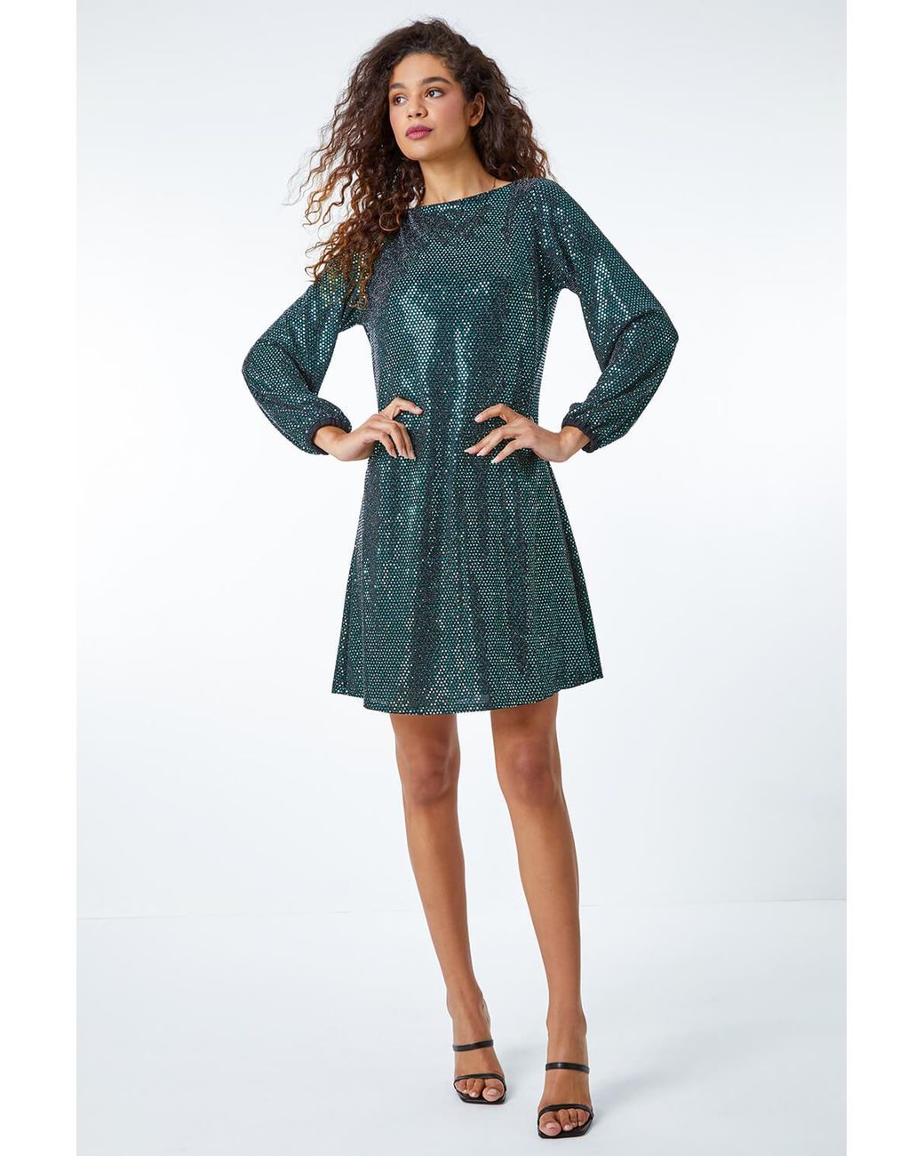 Roman Blue Sparkle Detail Swing Dress