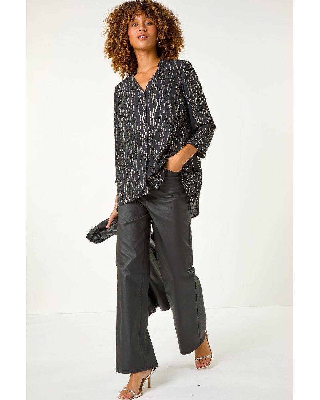 Roman Metallic Dotted Foil Frill Detail Blouse