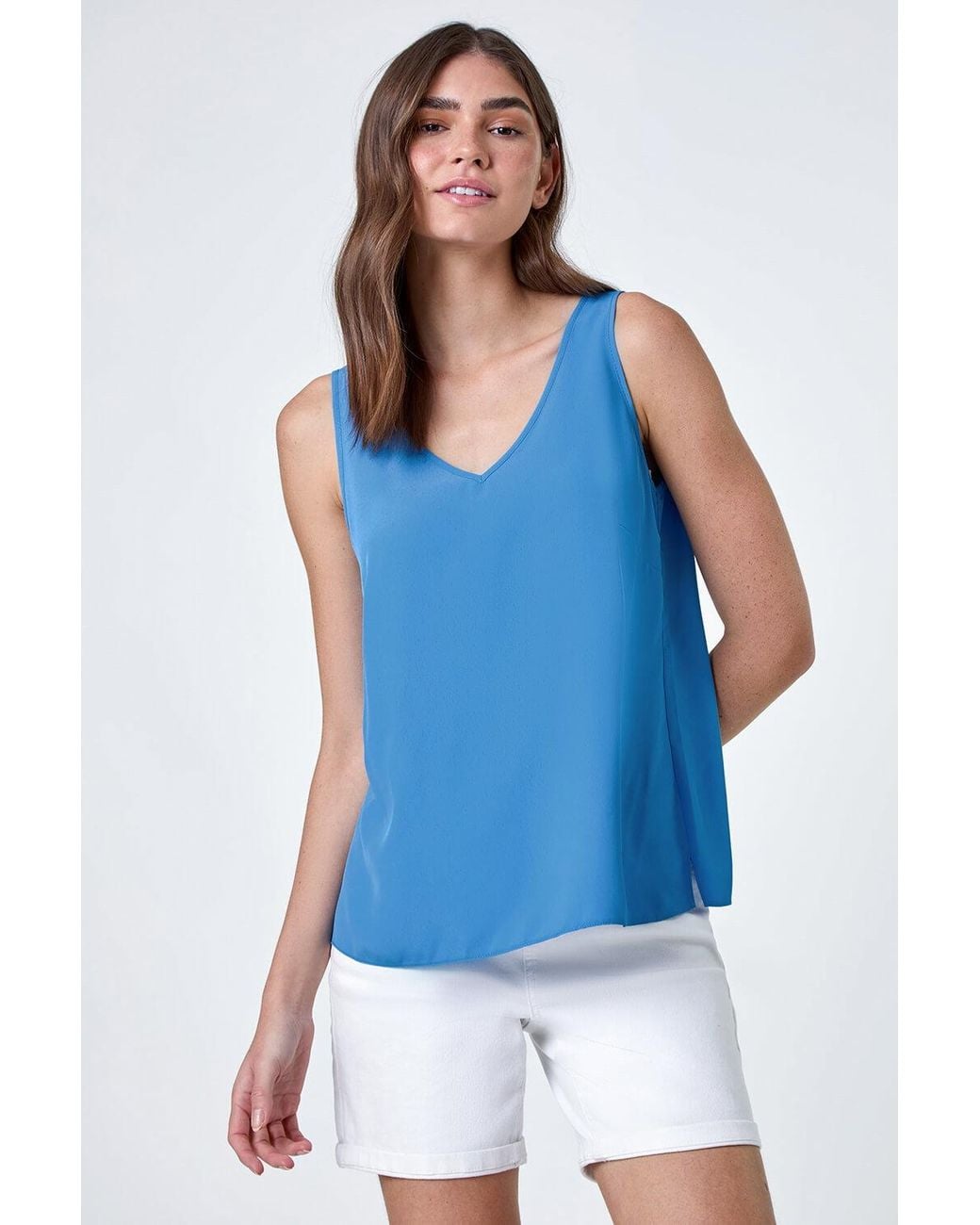 Roman Blue V-Neck Sleeveless Chiffon Vest Top