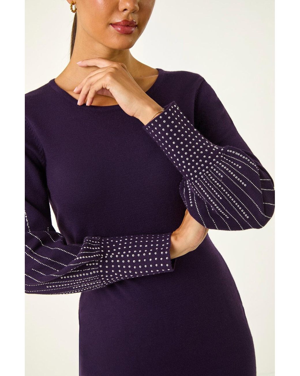Roman Blue Studded Knit Fit & Flare Dress