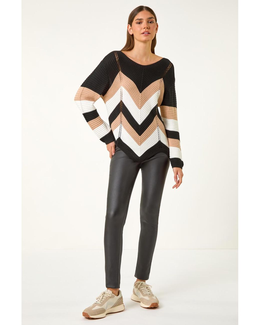 Roman Black Chevron Colour Block Jumper