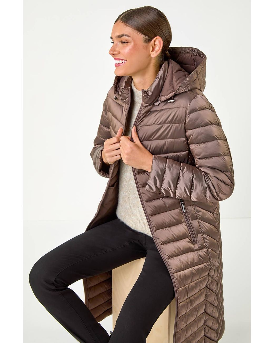 Roman Multicolor Longline Hooded Padded Coat