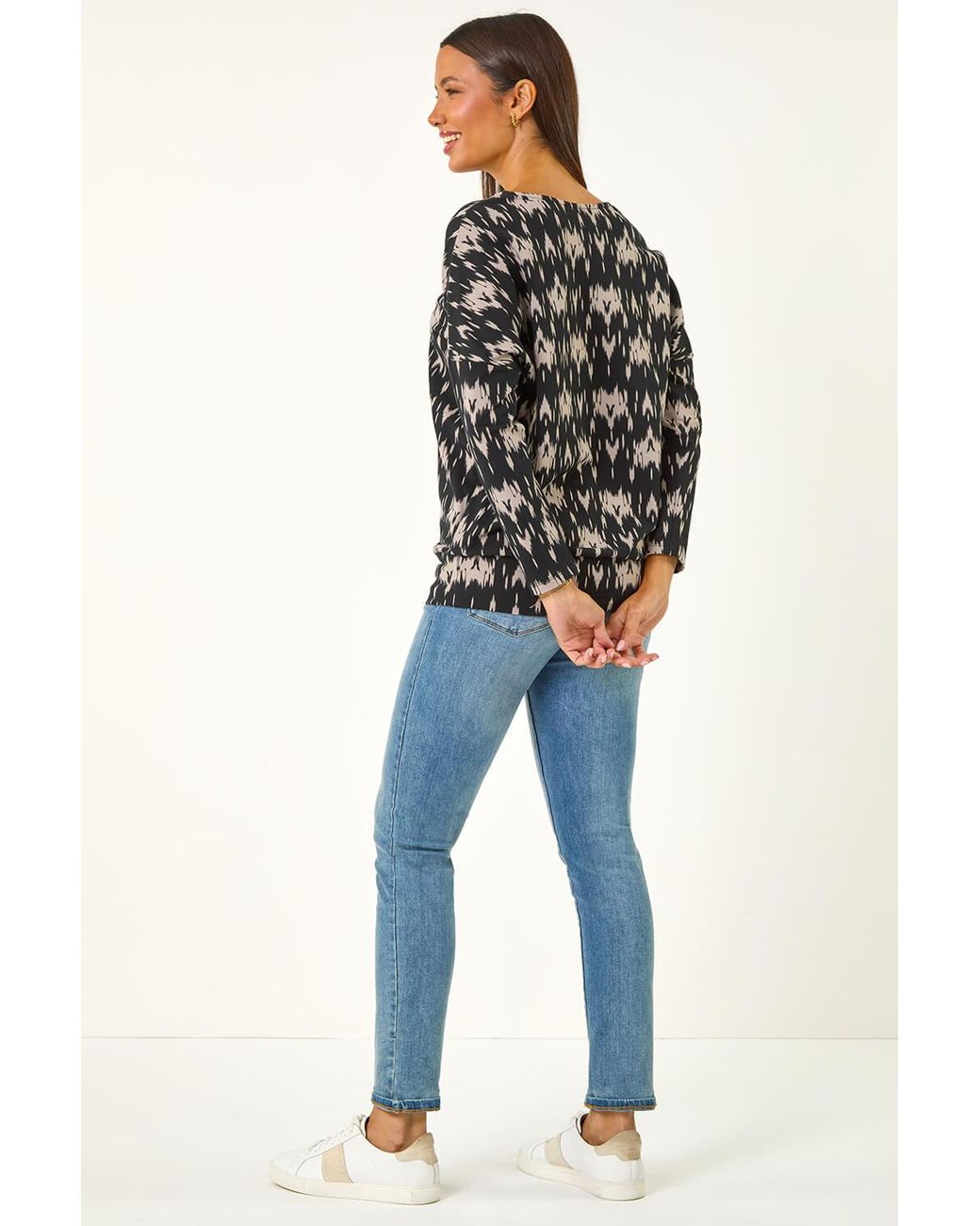 Roman Blue Abstract Print Round Neck Top