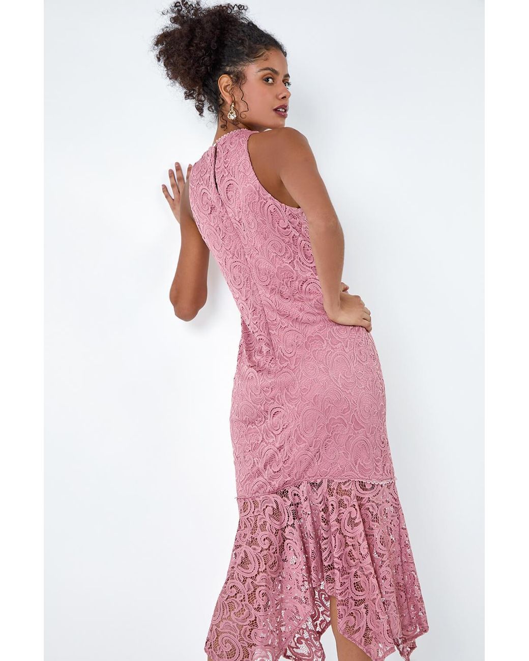 D.u.s.k Pink Sleeveless Stretch Lace Midi Dress