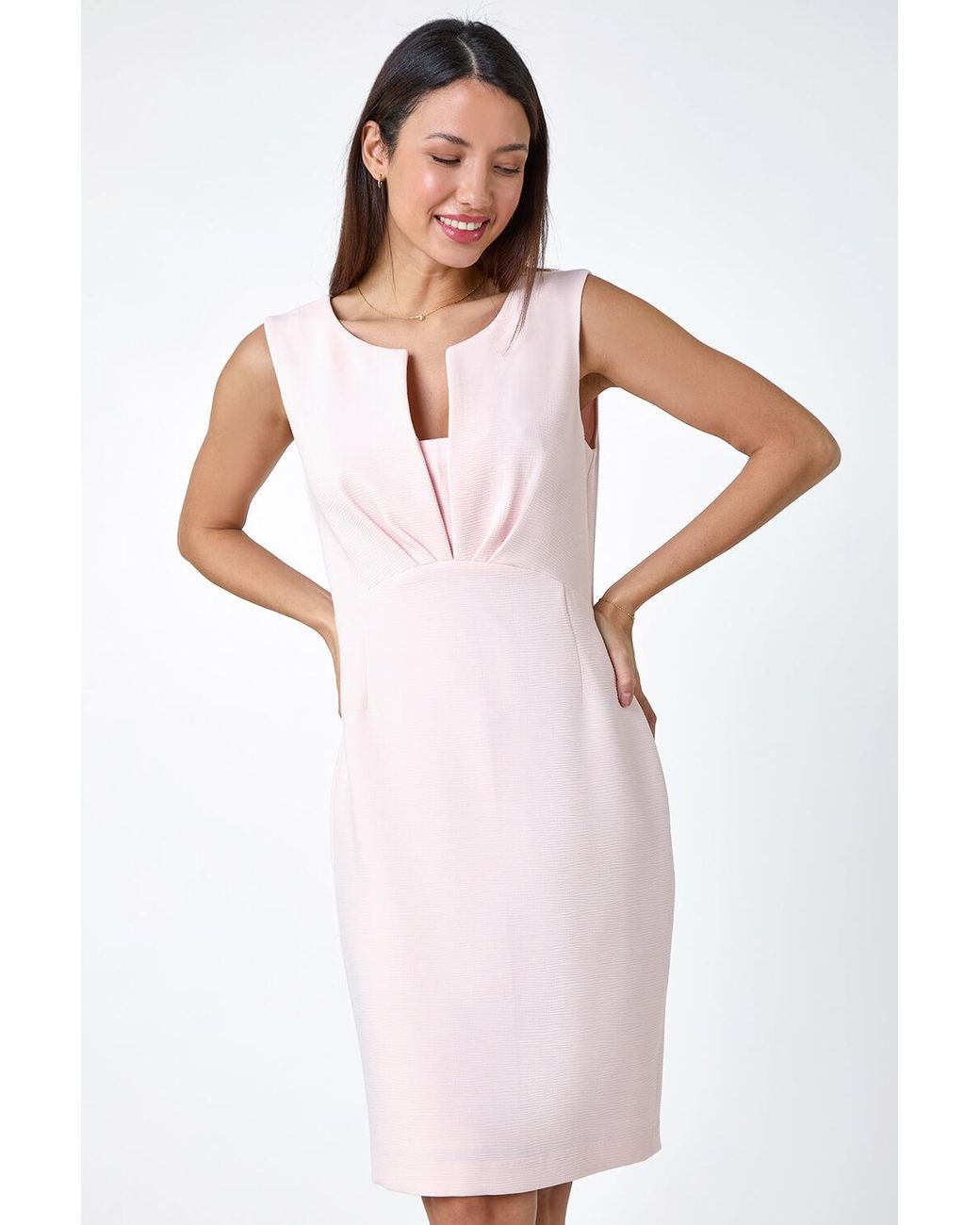 Roman White Sleeveless Textured Bodycon Dress