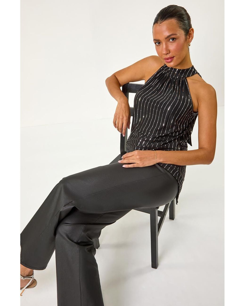 Roman Metallic Print Halterneck Top