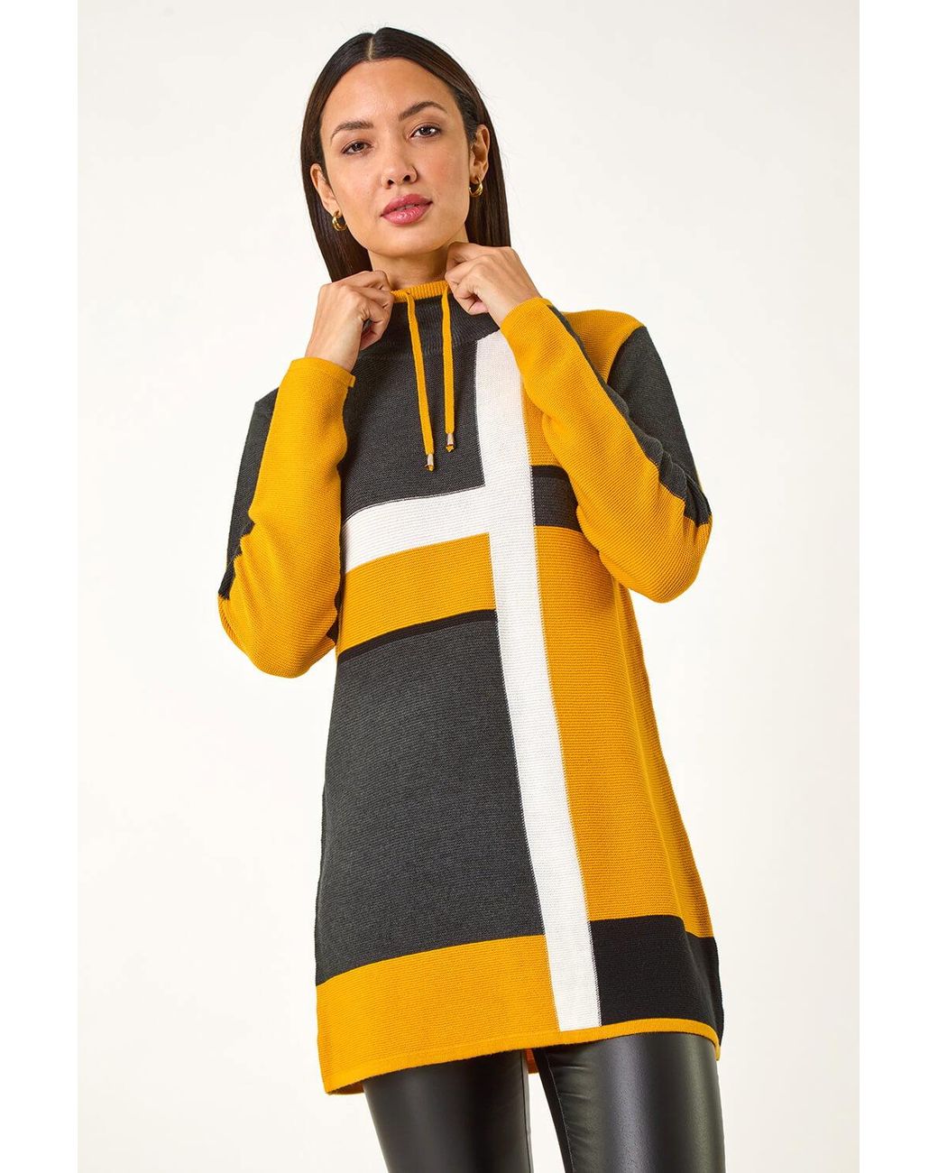Roman Yellow Colour Block Roll Neck Knit
