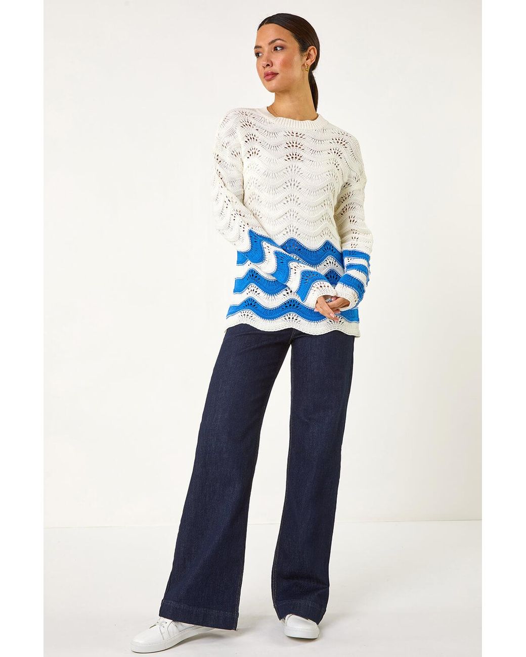 Roman Blue Chevy Pointelle Knit Jumper