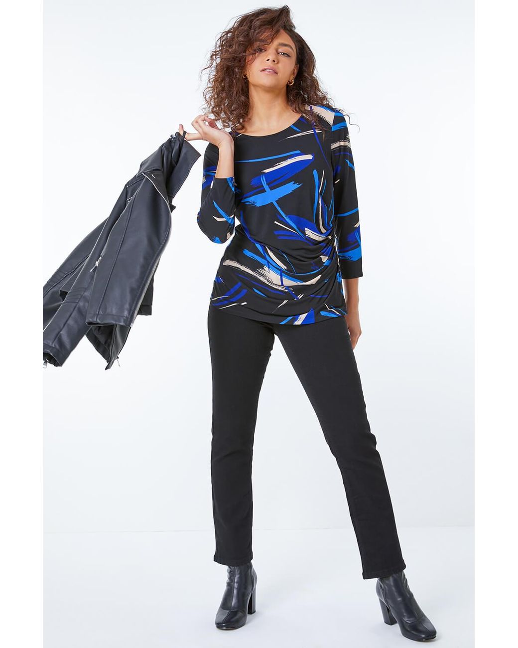 Roman Petite Blue Ruched Side Abstract Top