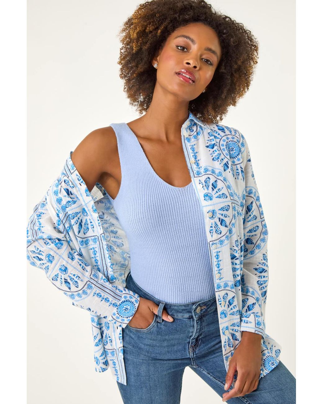 Roman Blue Abstract Print Collared Shirt