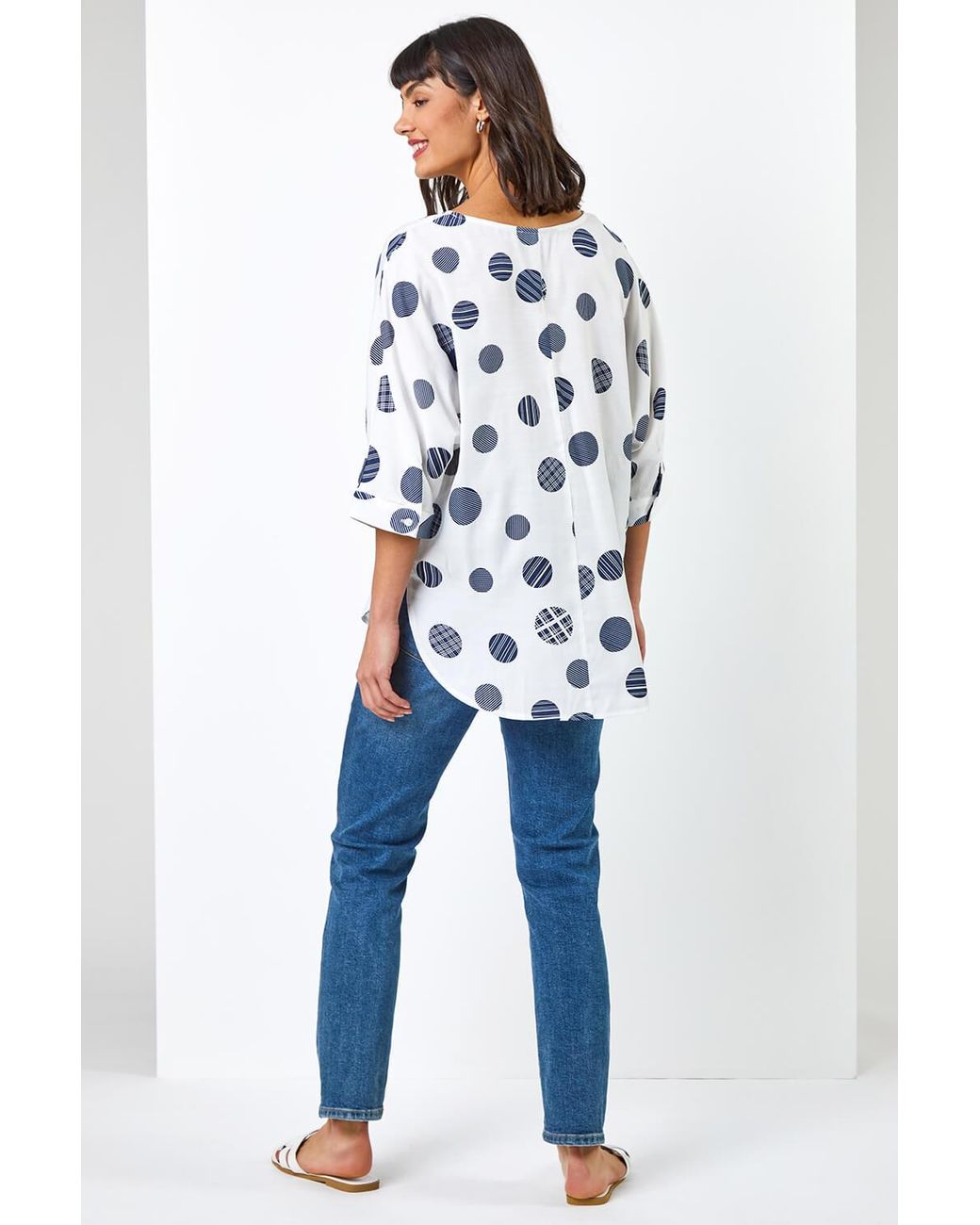Roman White Abstract Spot Print Top