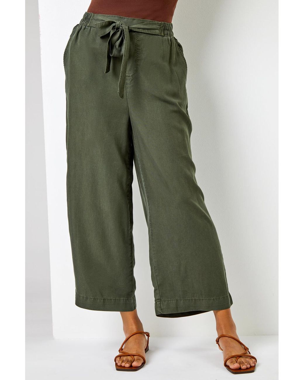 Roman Green Waist Tie Detail Culottes