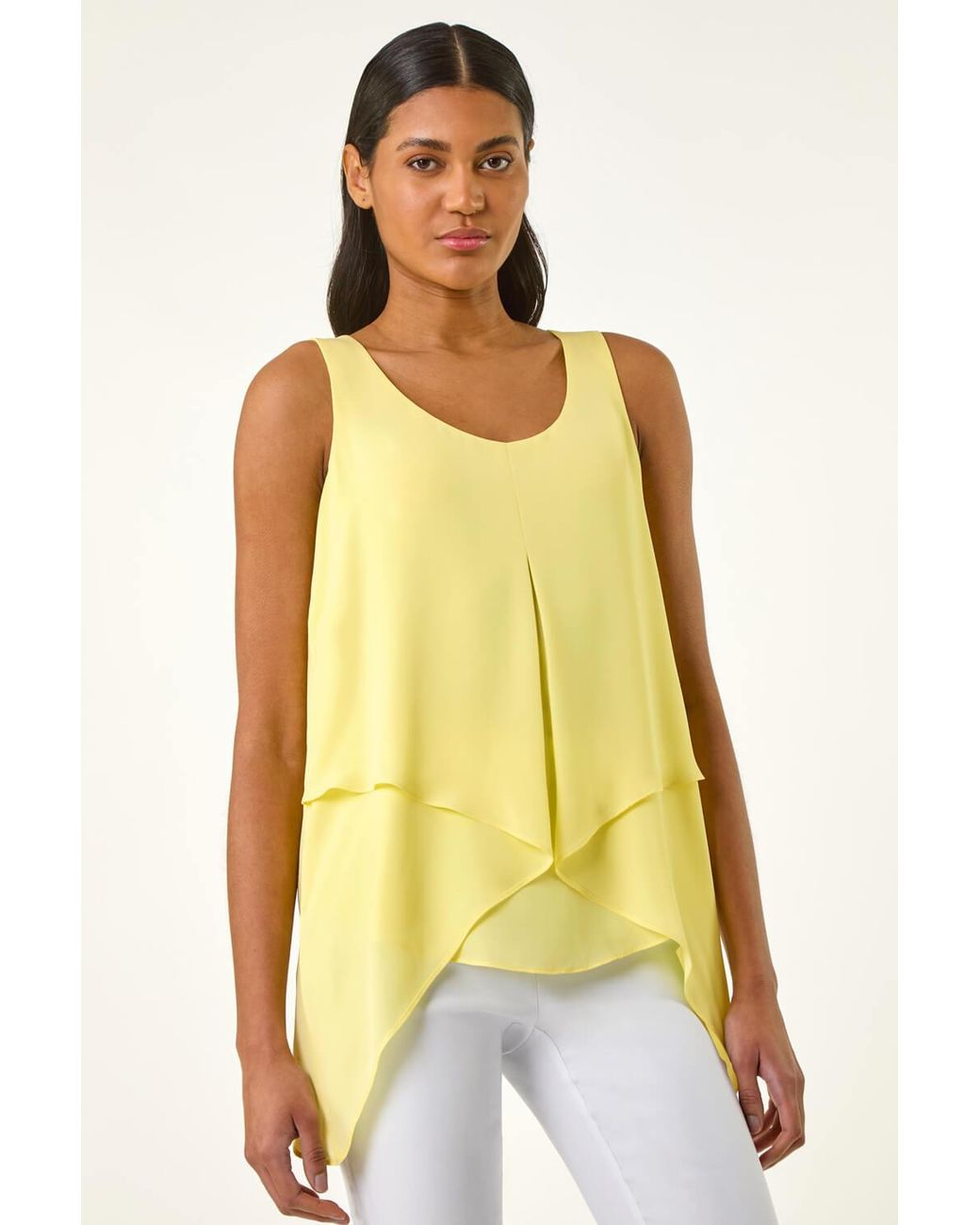 Roman Yellow Asymmetric Sleeveless Vest Top
