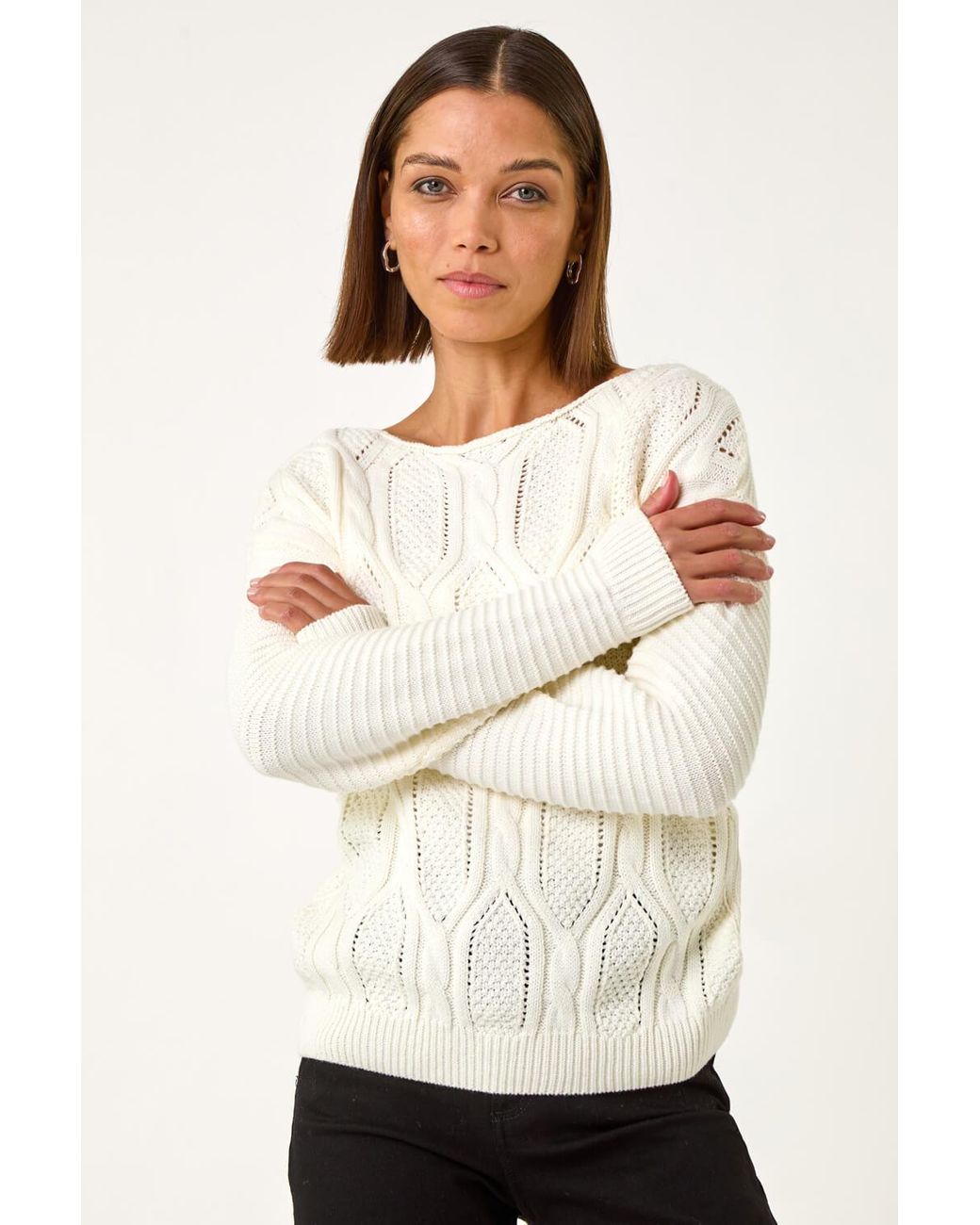 Roman White Mix Stitch Knit Jumper
