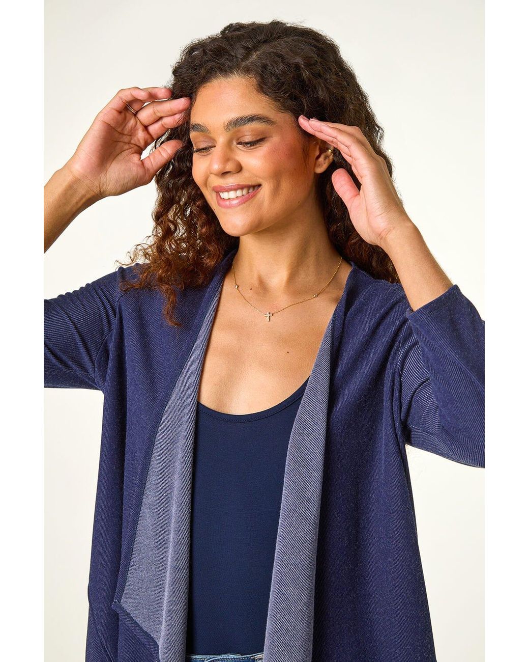 Roman Stretch Waterfall Knit Cardigan in Blue Lyst UK