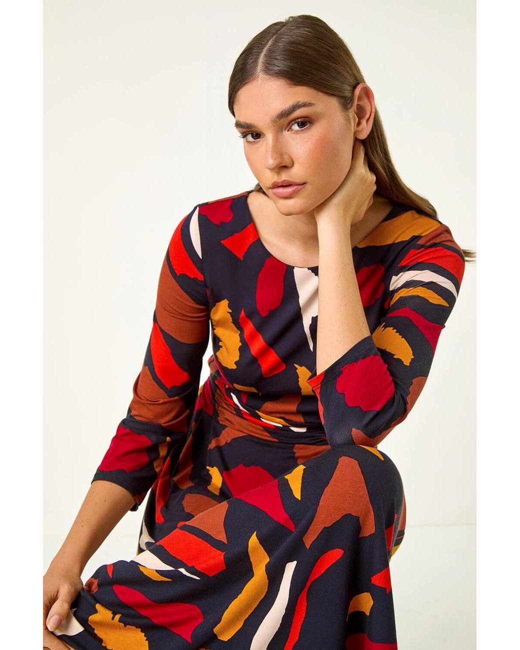 Roman Red Abstract Print Fit & Flare Dress