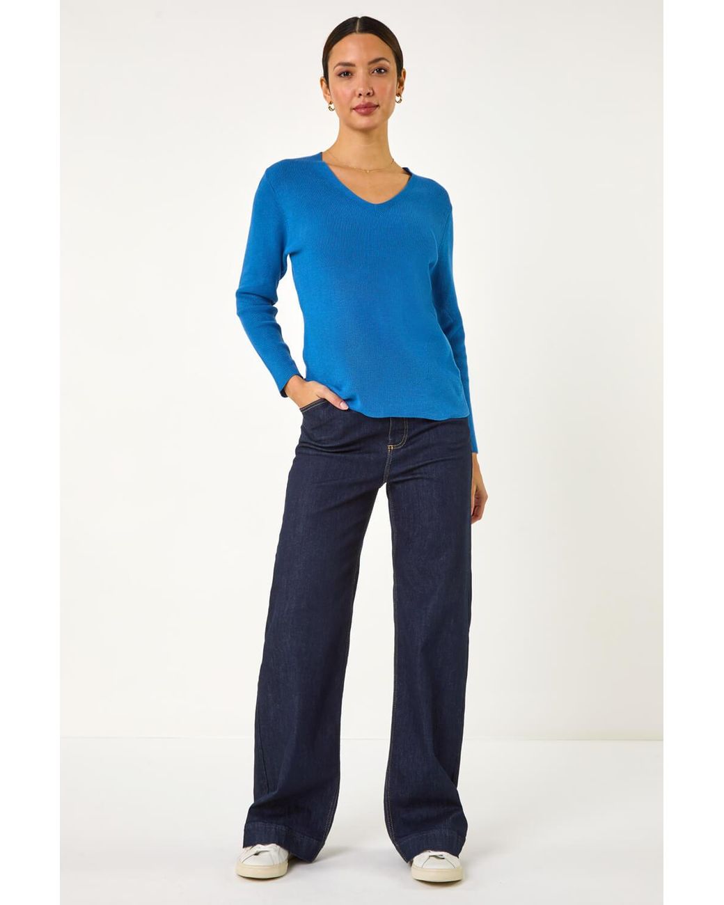 Roman Blue Soft Knit V-Neck Jumper