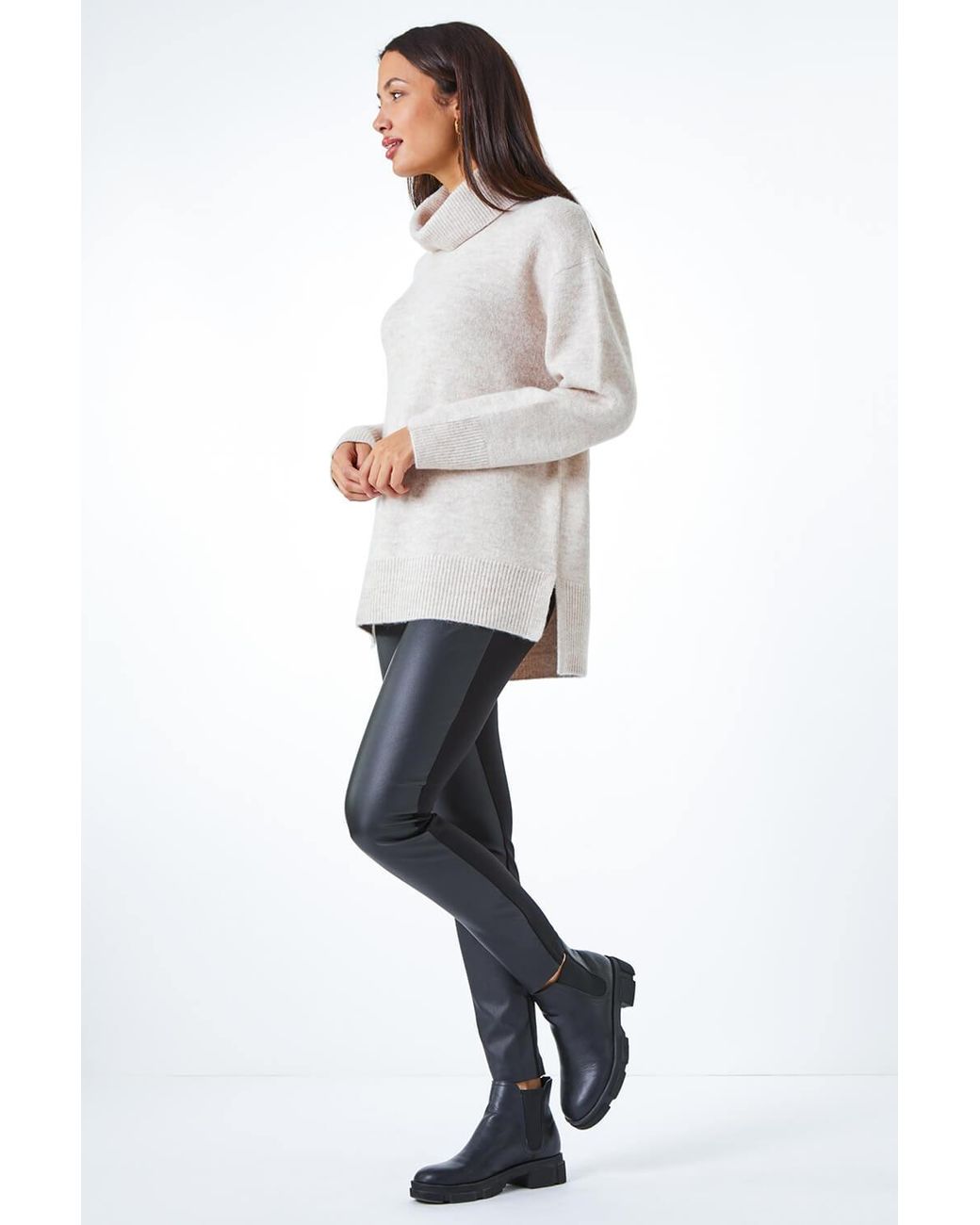 Roman Black Faux Leather Panel Leggings