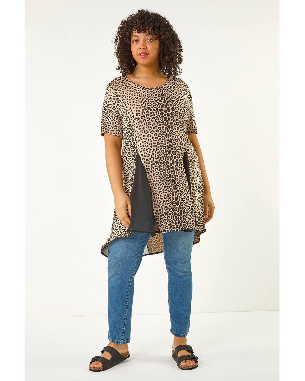 Roman Curve Natural Animal Print Mesh T-Shirt