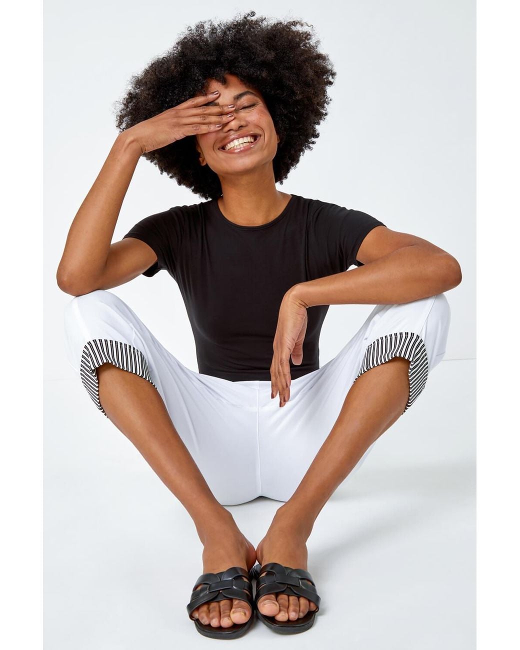 Roman Black Contrast Detail Cropped Stretch Trouser
