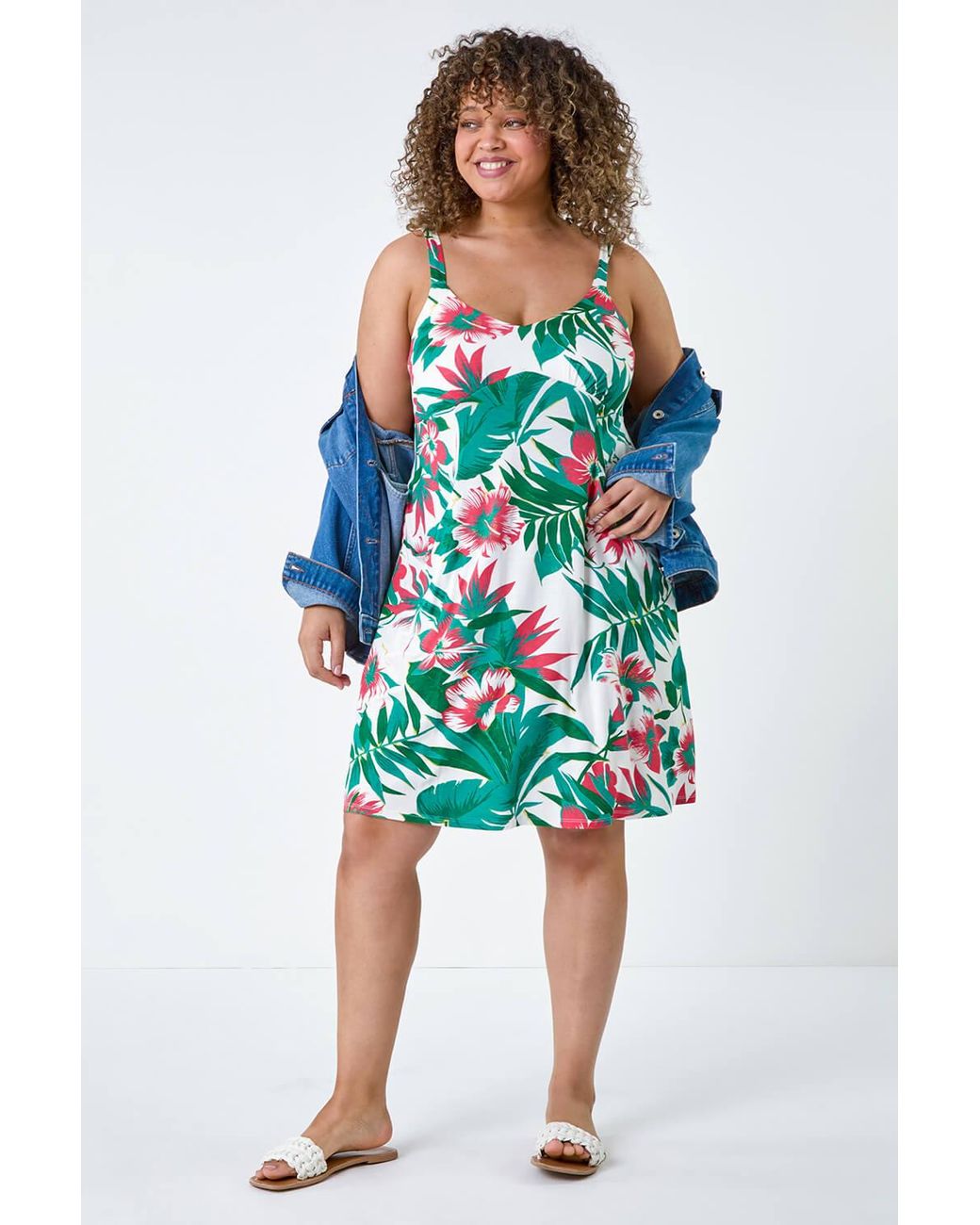 Roman Curve Blue Tropical Pocket Stretch Dress