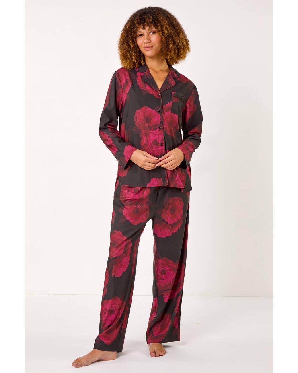 Roman Red Satin Revere & Collar Pyjama Set