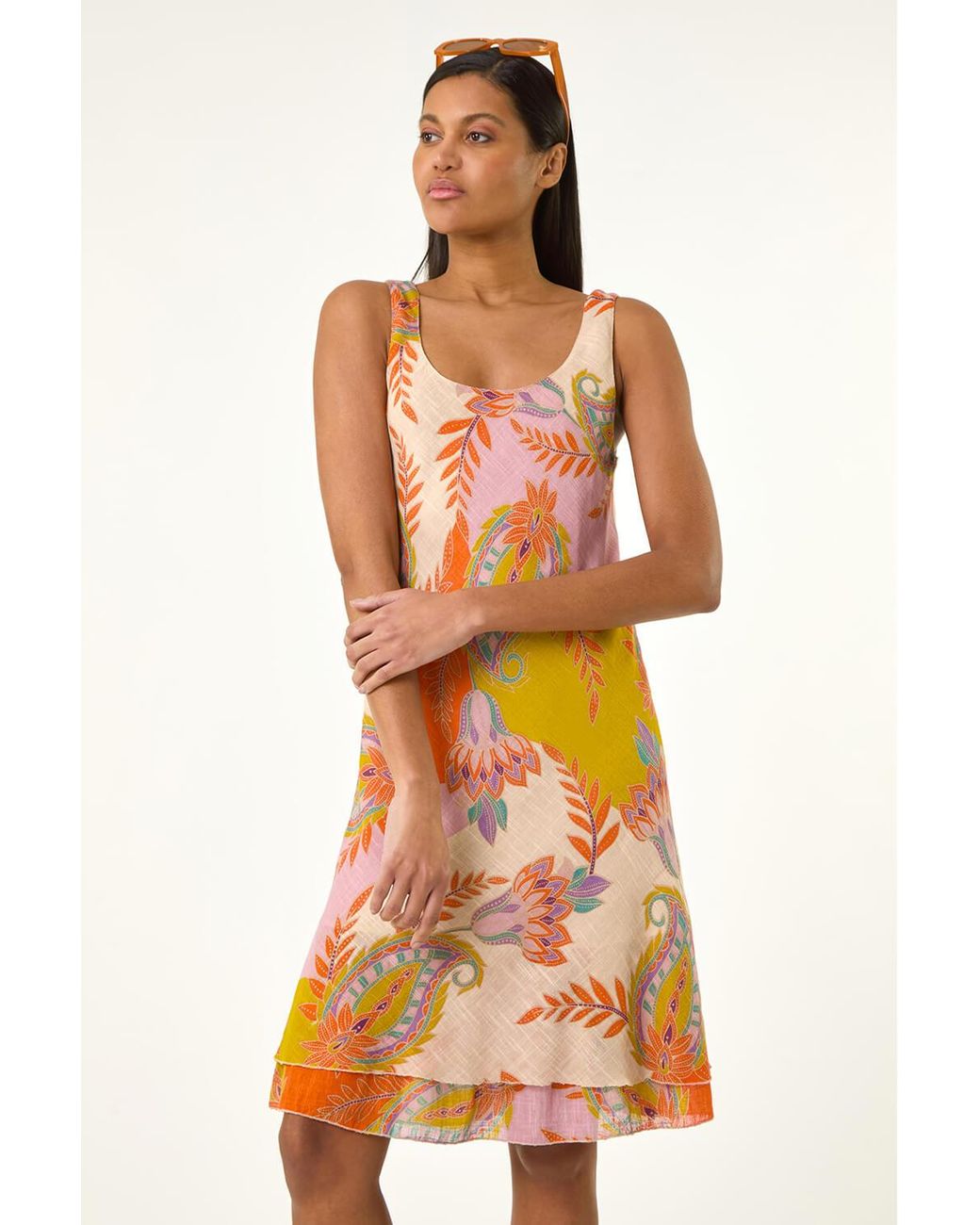 Roman Orange Paisley Double Layer Dress