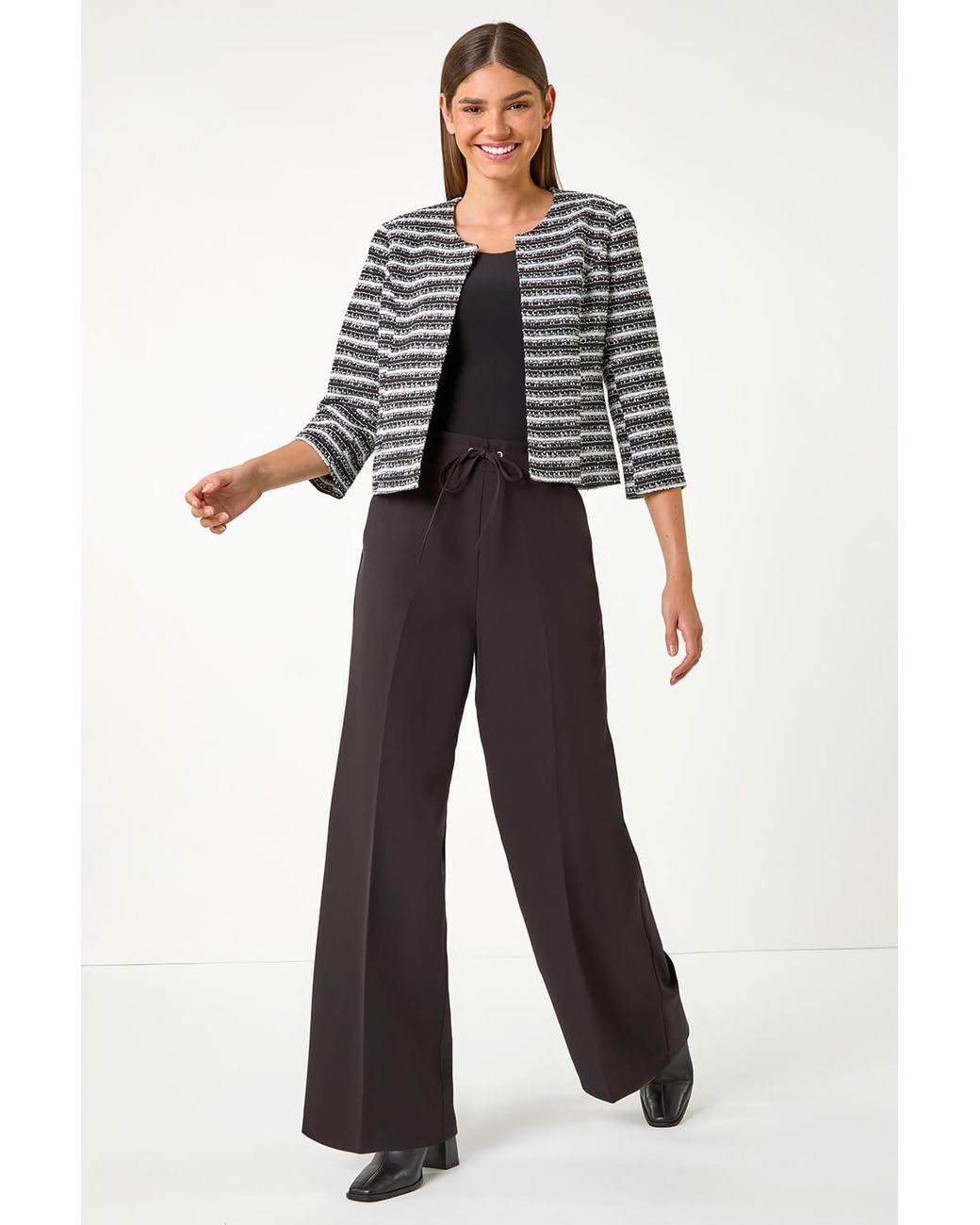 Roman Black Stripe Shimmer Boucle Jacket