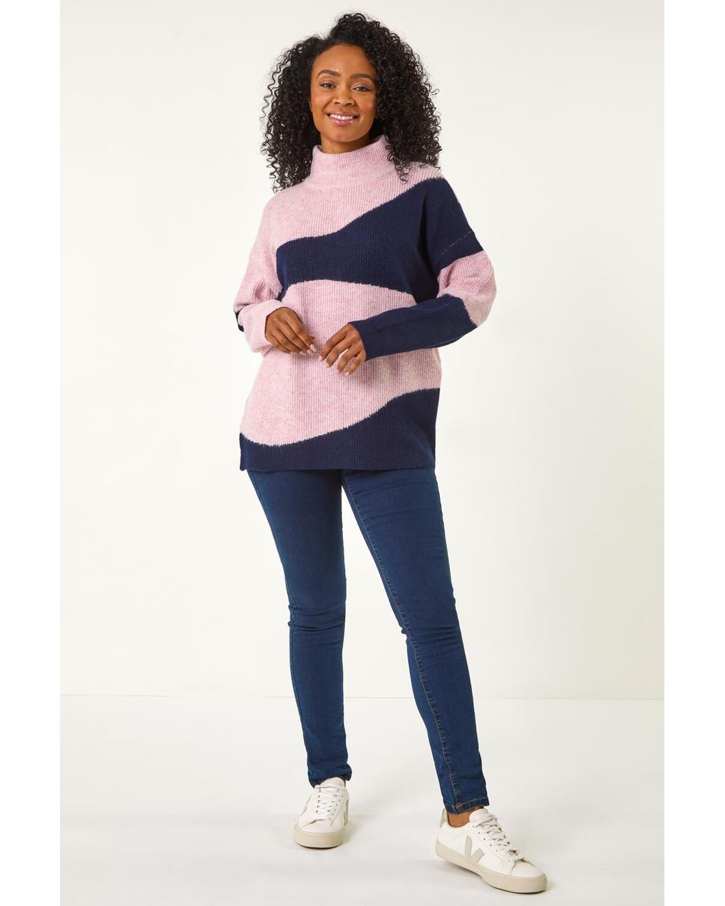 Roman Petite Blue Colour Block Knit Jumper