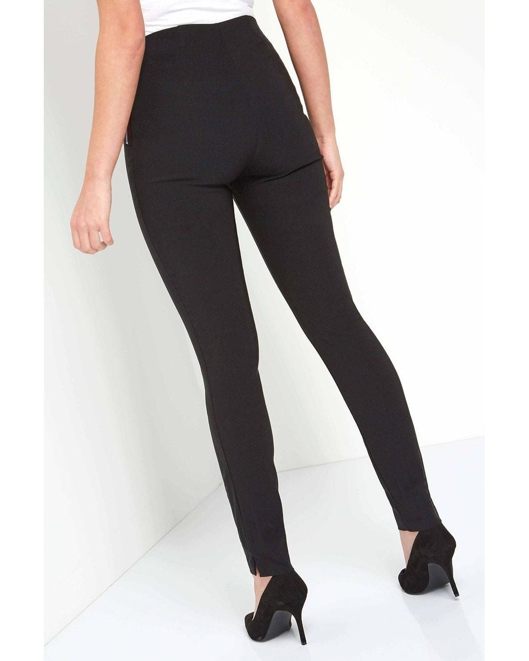 Roman Black Elastic Waist Zip Detail Stretch Trousers