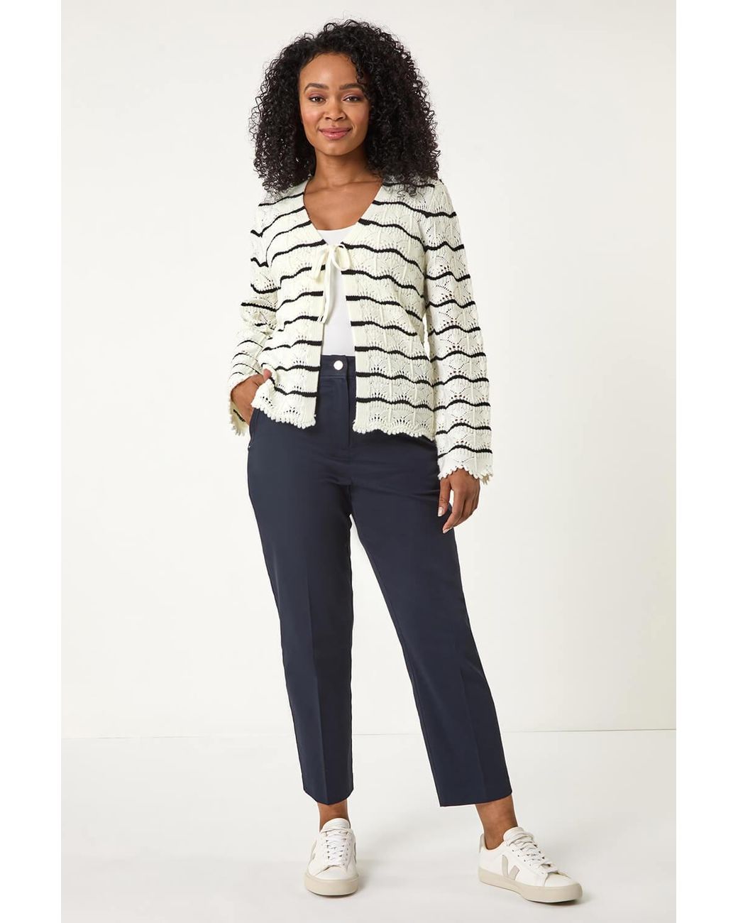 Roman Petite White Stripe Knitted Tie Cardigan