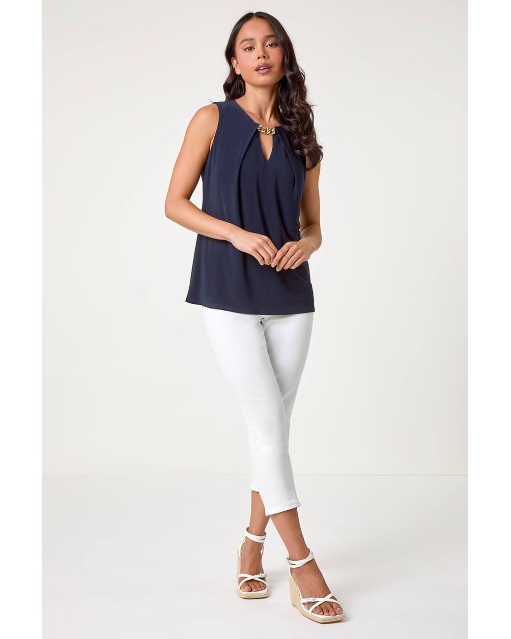 Roman Petite Blue Chain Trim Stretch Top