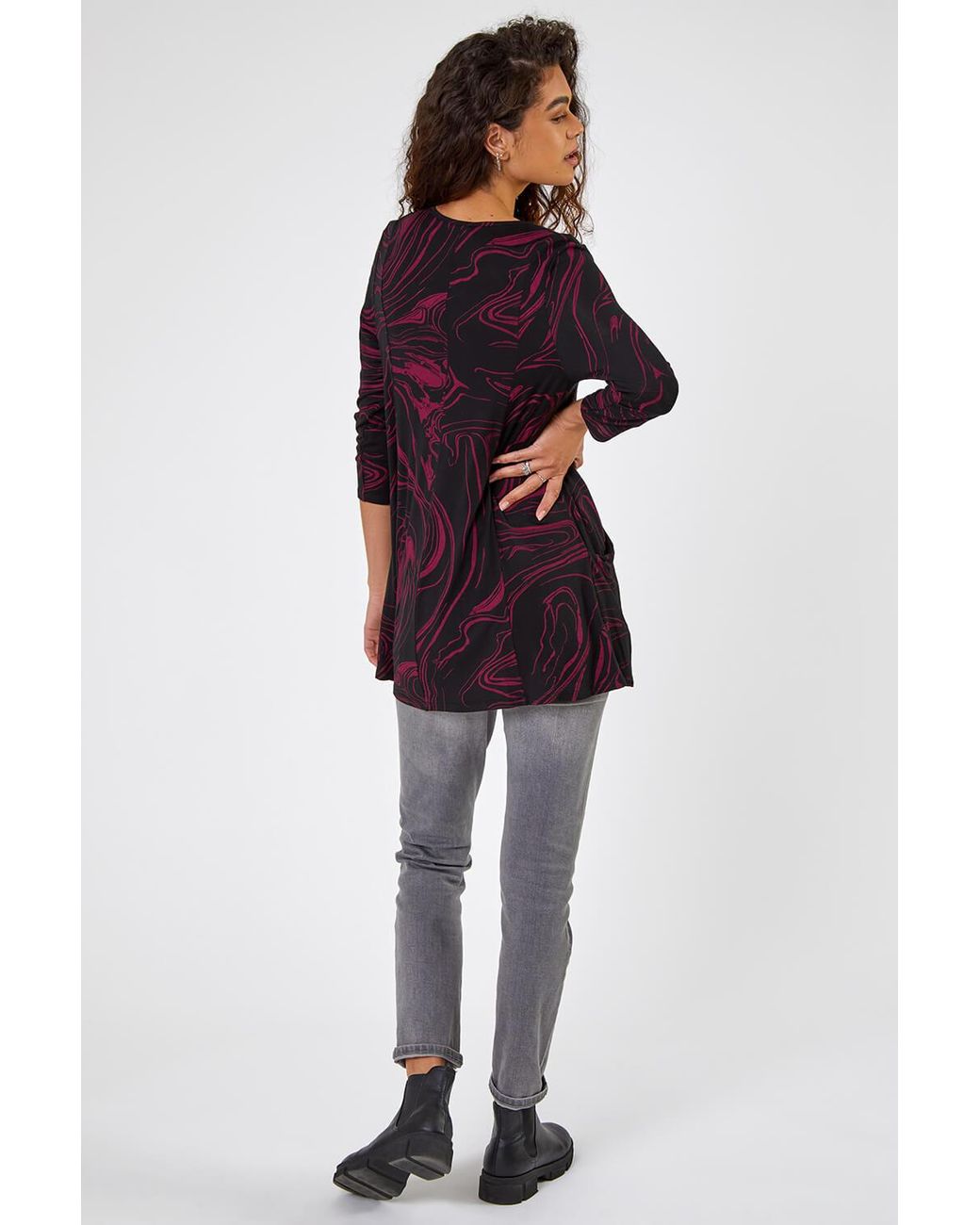 Roman Multicolor Swirl Print Pocket Tunic Top