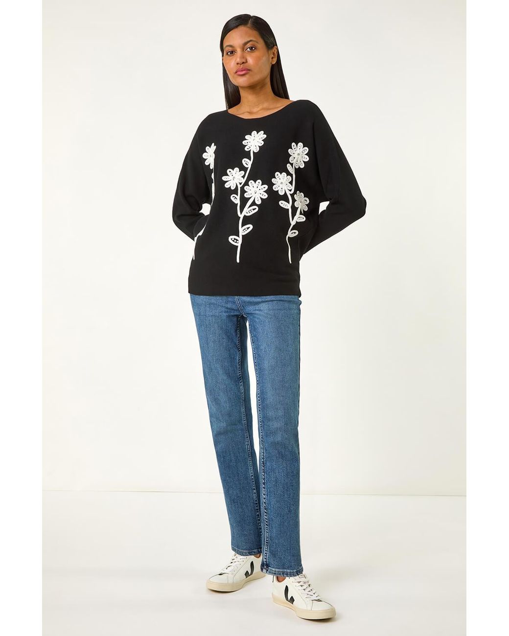 Roman Blue Floral Embroidery Knit Jumper