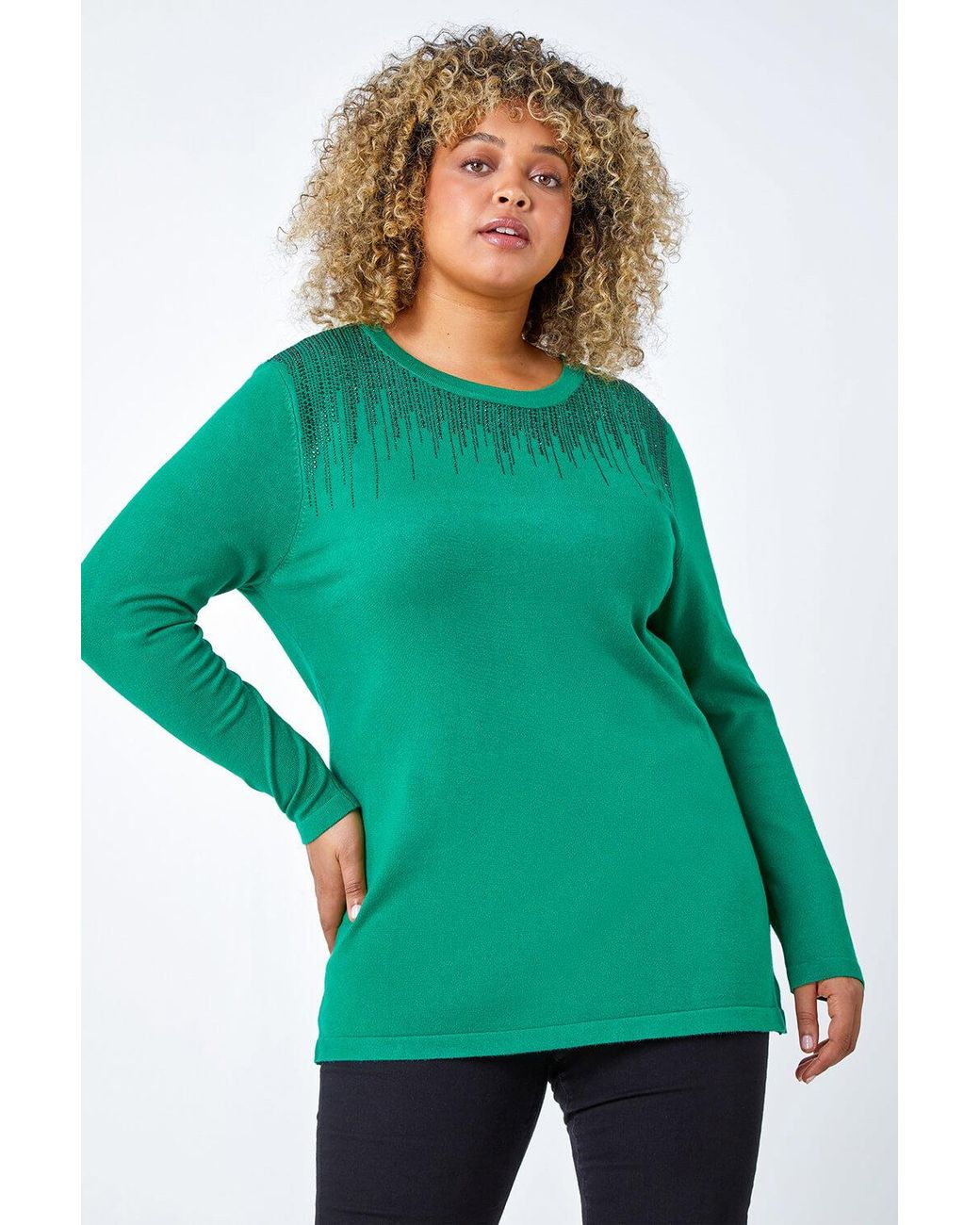 Roman Curve Green Bead Embellished Jumper
