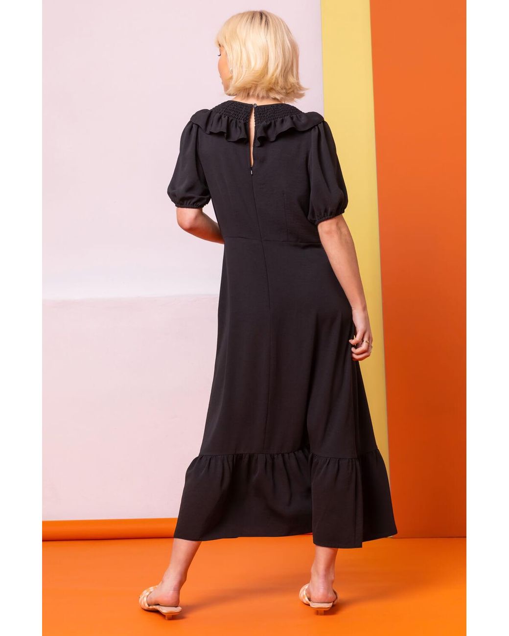 D.u.s.k Black Frill Collar Detail Midi Dress