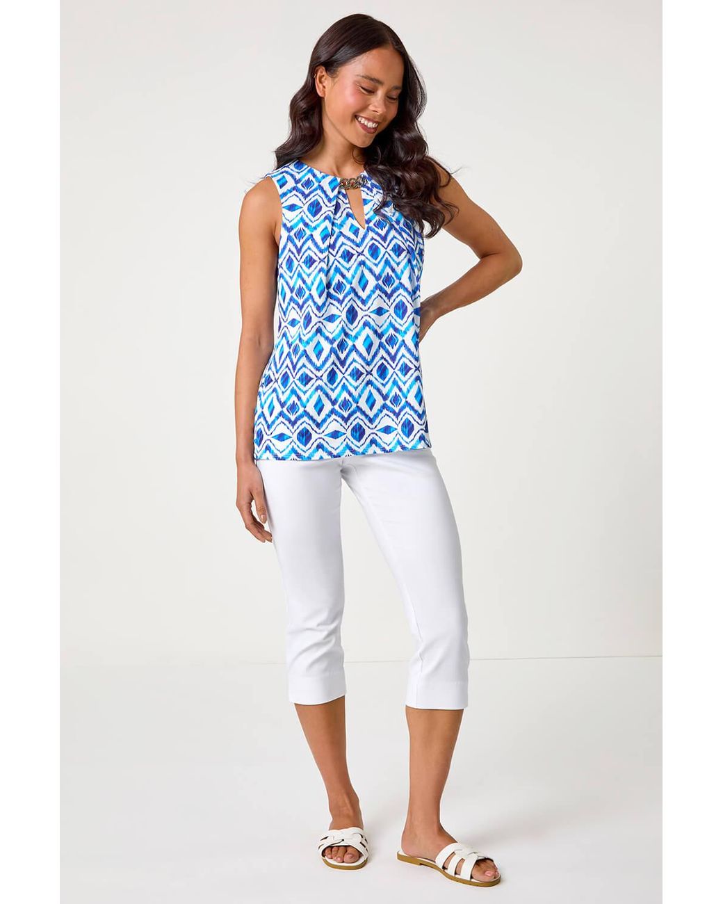 Roman Petite Blue Aztec Print Chain Stretch Top