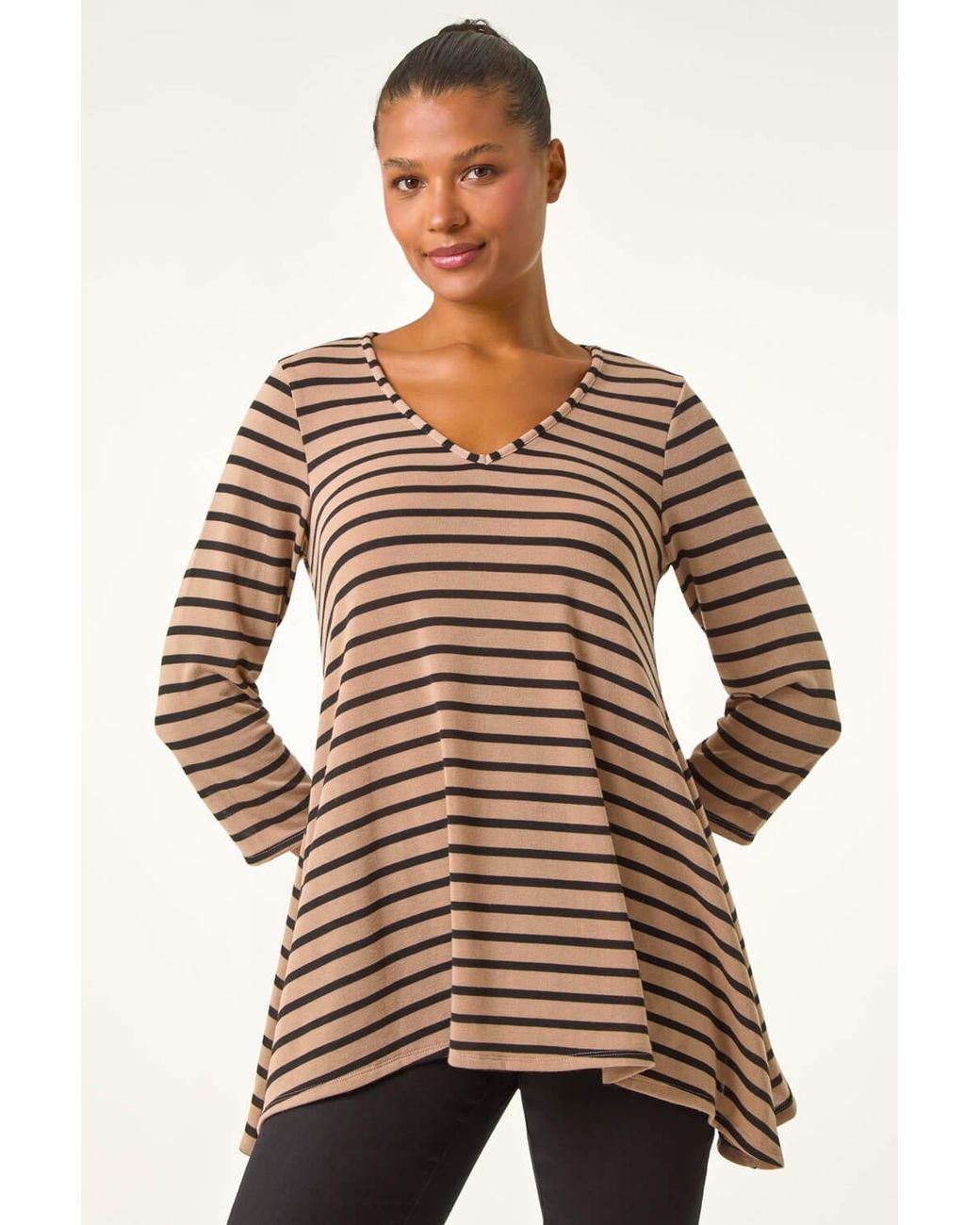 Roman Multicolor Stripe Swing Hem Tunic Top