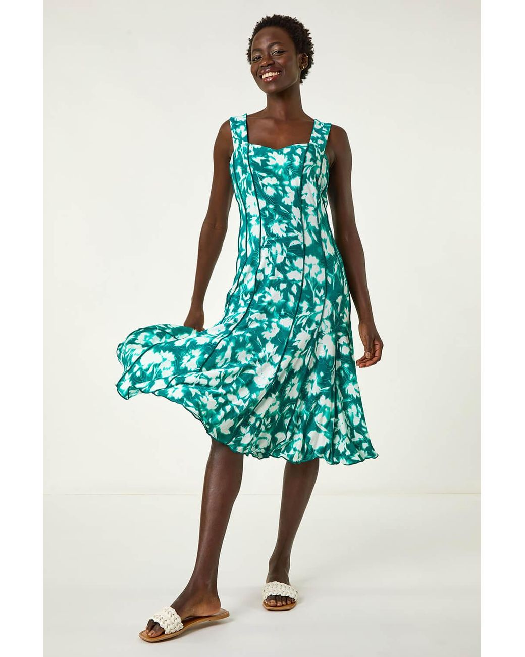 Roman Green Stretch Abstract Panelled Short Dress