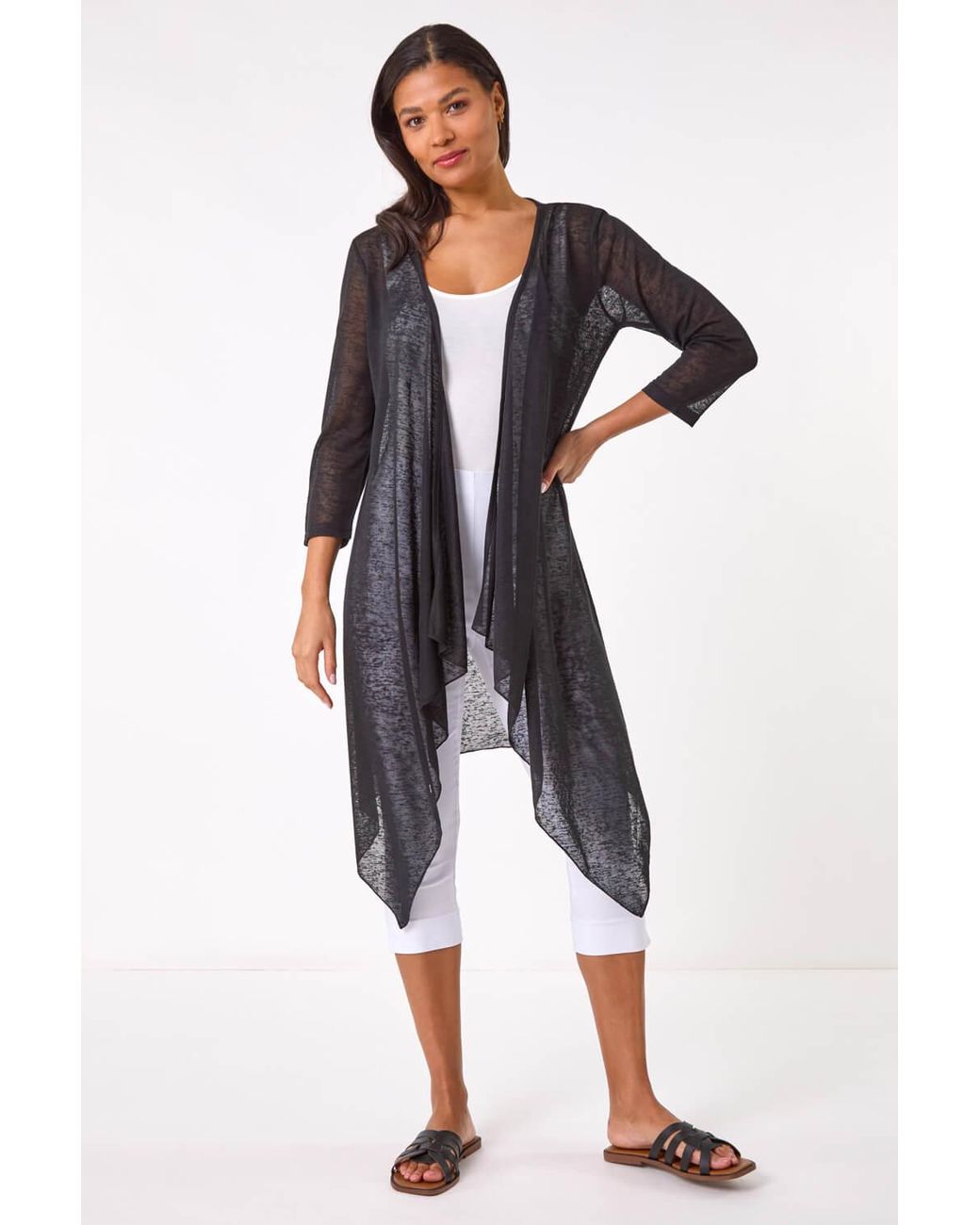 Roman Black Longline Waterfall Cardigan