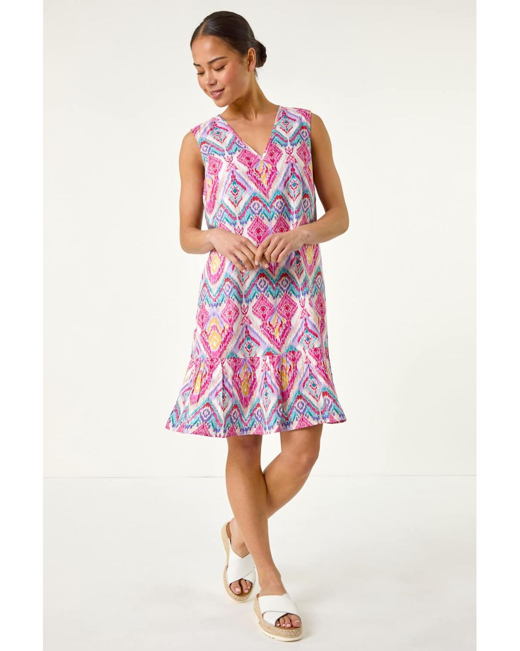 Roman Petite Pink Frill Hem V-Neck Dress