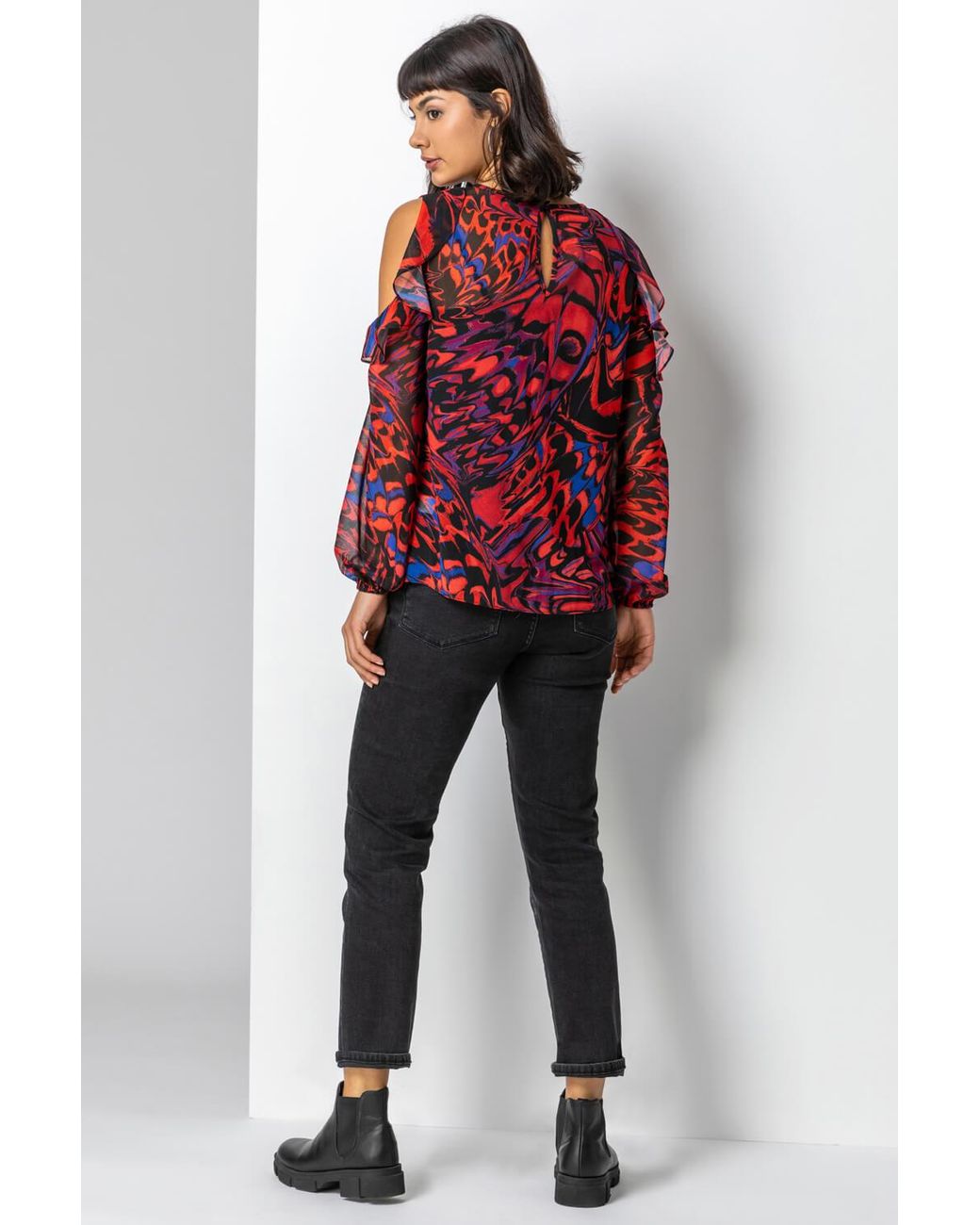 Roman Red Abstract Butterfly Print Blouse
