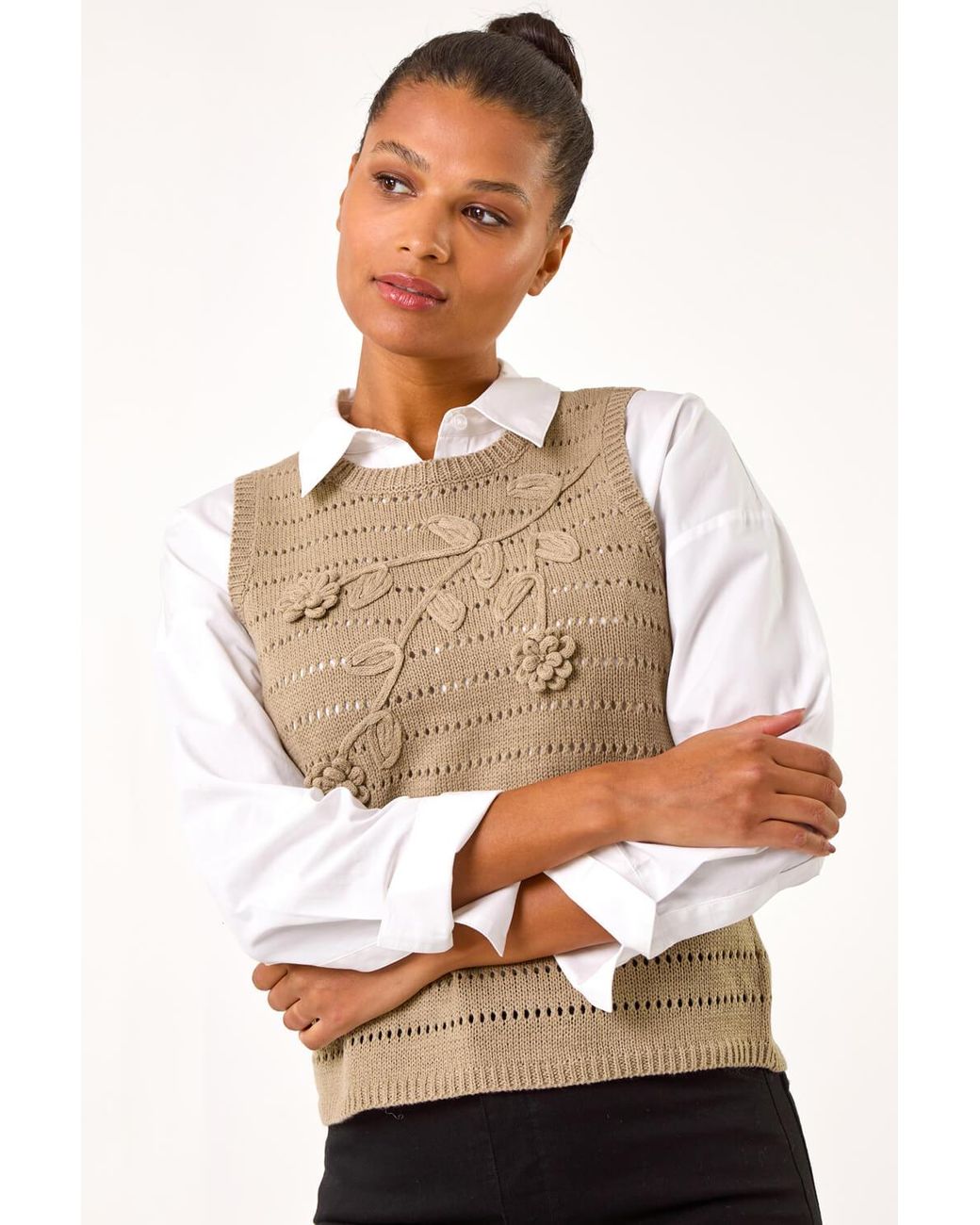 Roman Green Floral Knit Top